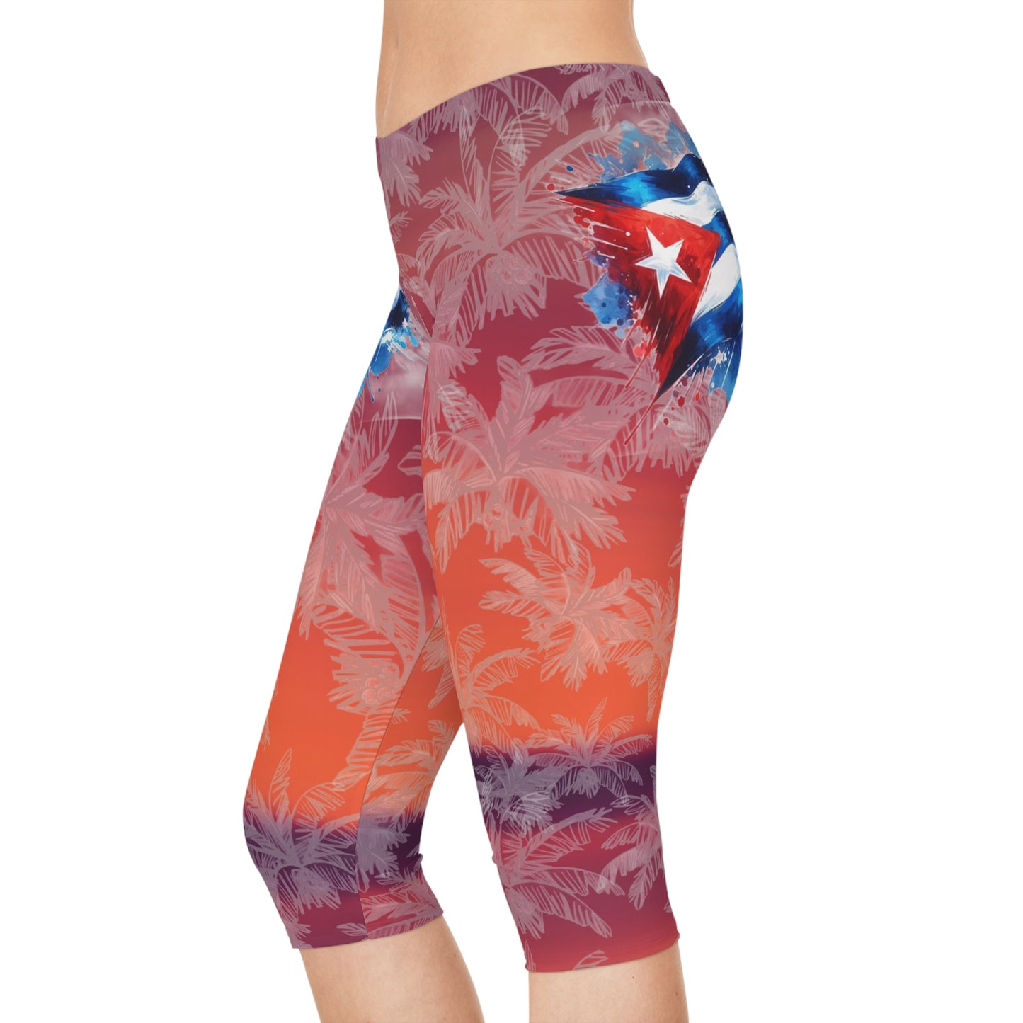 CAPRI Leggings Cuban Sunset - Tropical Workout Pants, Beach Leggings, Yoga Pants,Summer Style, Gifts for Her