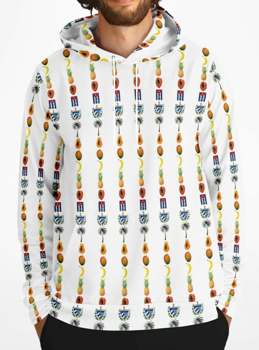 Hoodie Cuba Sabrosa - Frutas, Palmas y Bandera, 100% Cubano