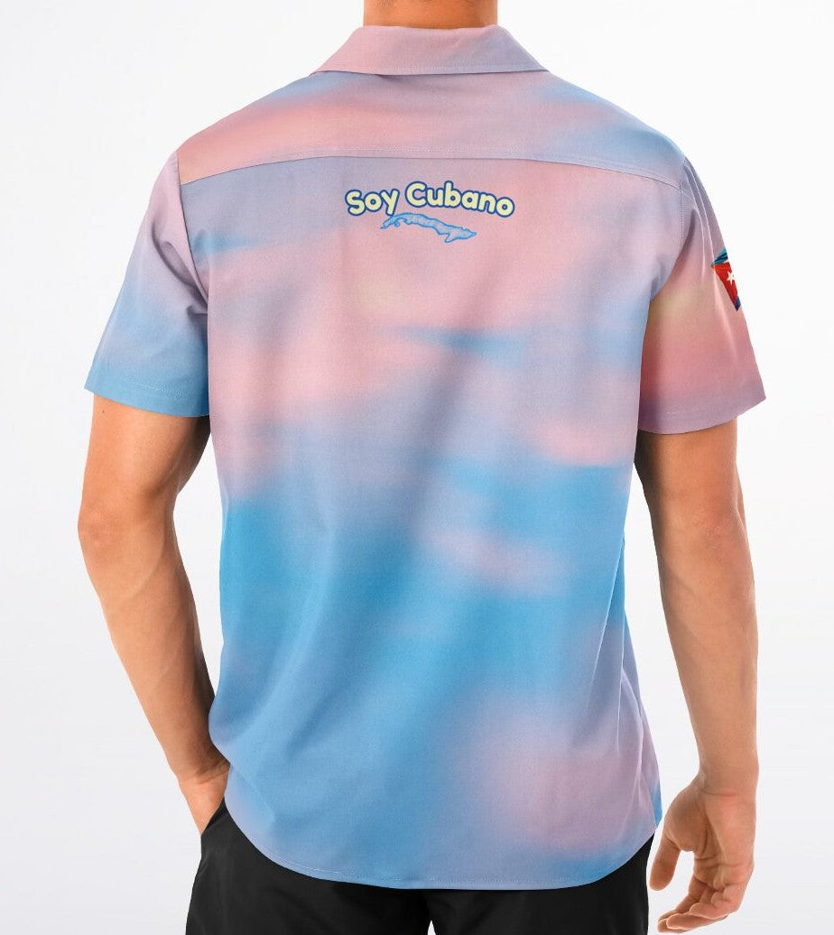 Shirt Camisa Cubana – Miami Beach Pink Lifeguard Station, Bandera Cubana