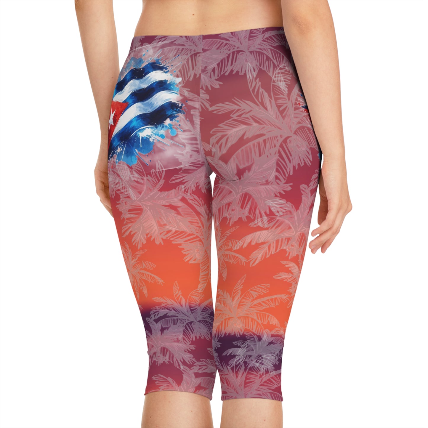 CAPRI Leggings Cuban Sunset - Tropical Workout Pants, Beach Leggings, Yoga Pants,Summer Style, Gifts for Her