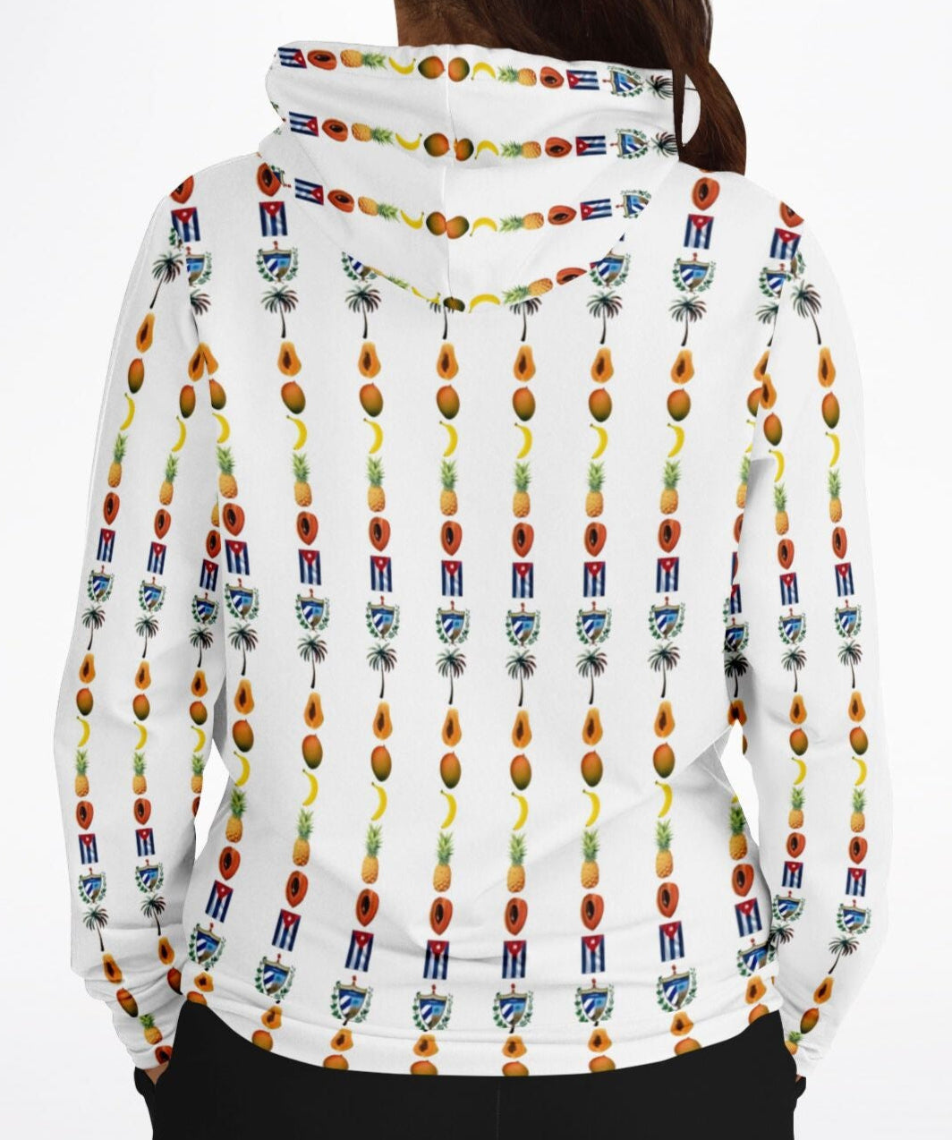 Hoodie Cuba Sabrosa - Frutas, Palmas y Bandera, 100% Cubano