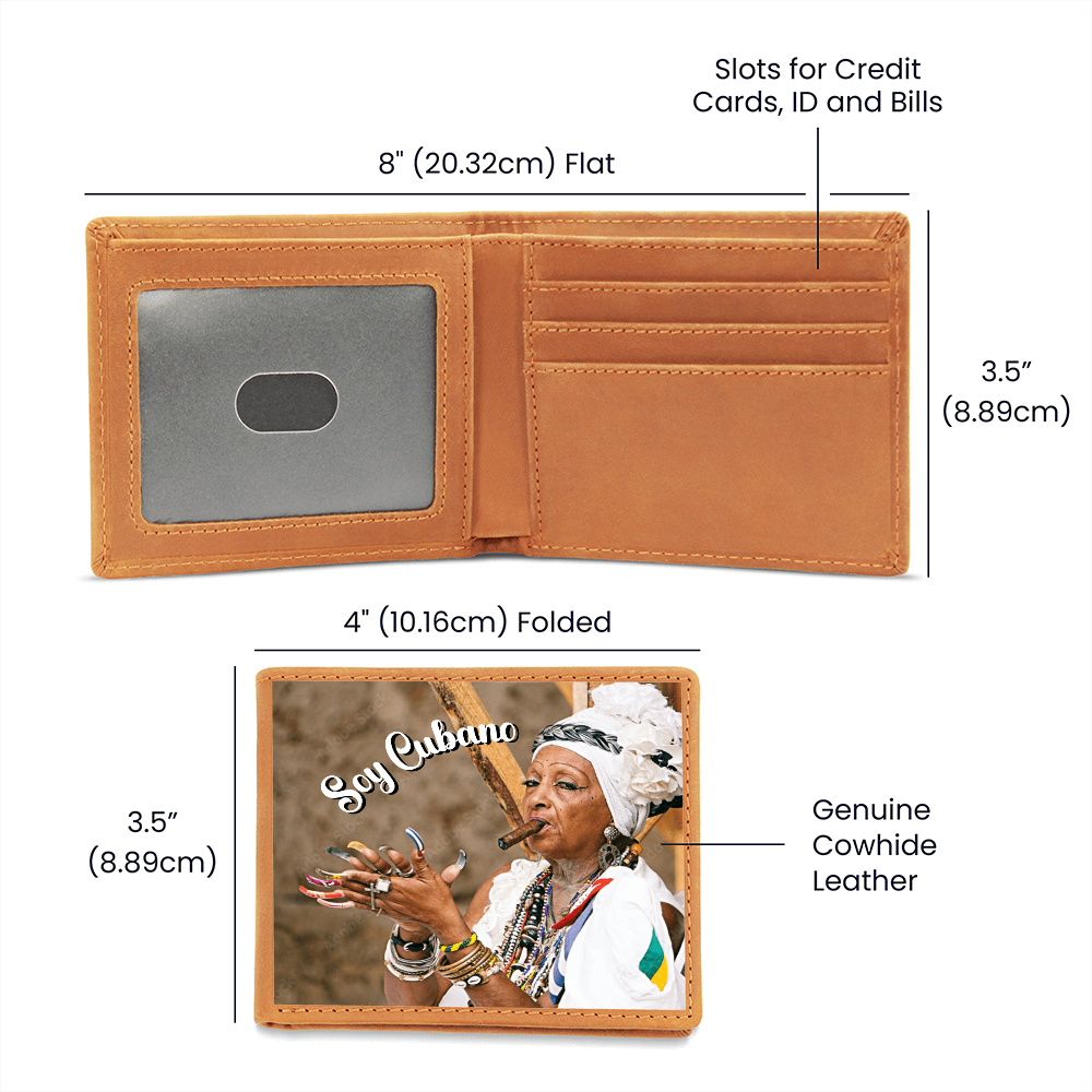 Men Leather Wallet, Billetera - Soy Cubano, Santera Old Lady Design