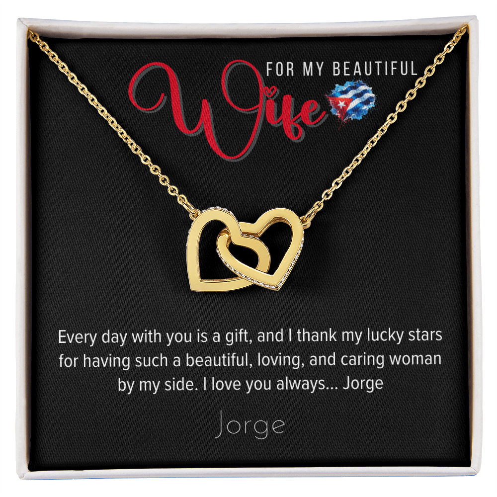 Necklace, for my Wife - Interlocking Hearts in 18K Yellow Gold or Polished Stainless Steel