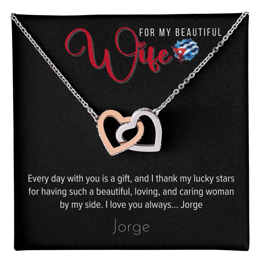 Necklace, for my Wife - Interlocking Hearts in 18K Yellow Gold or Polished Stainless Steel