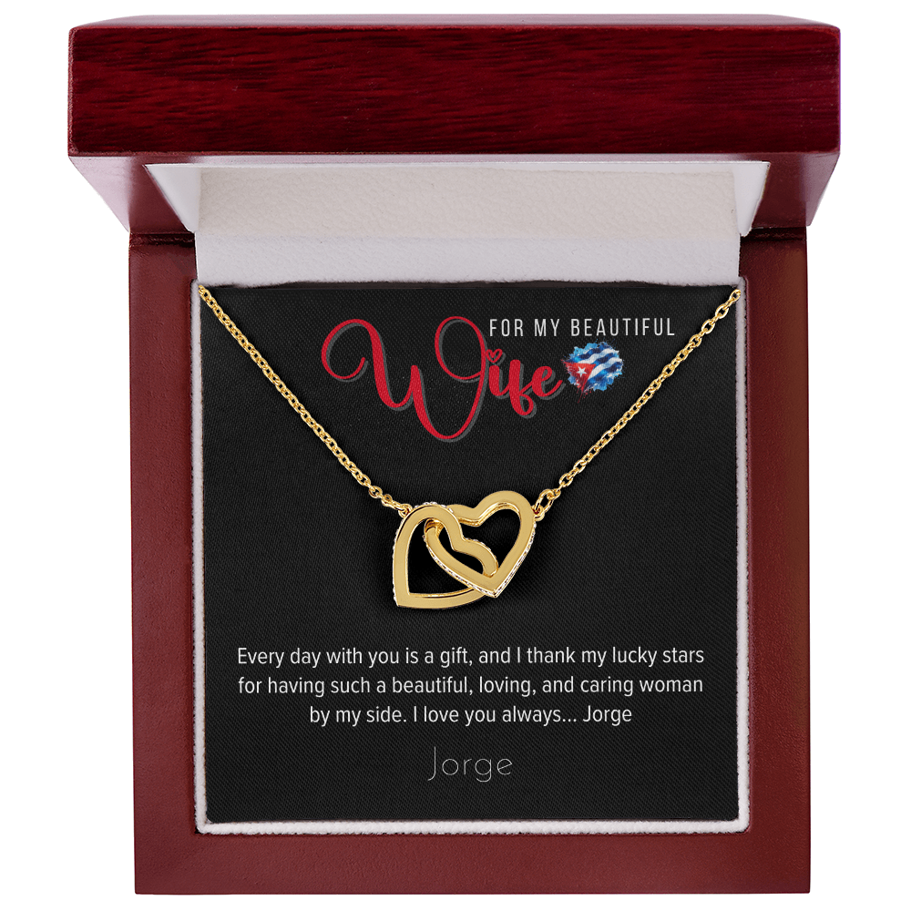 Necklace, for my Wife - Interlocking Hearts in 18K Yellow Gold or Polished Stainless Steel
