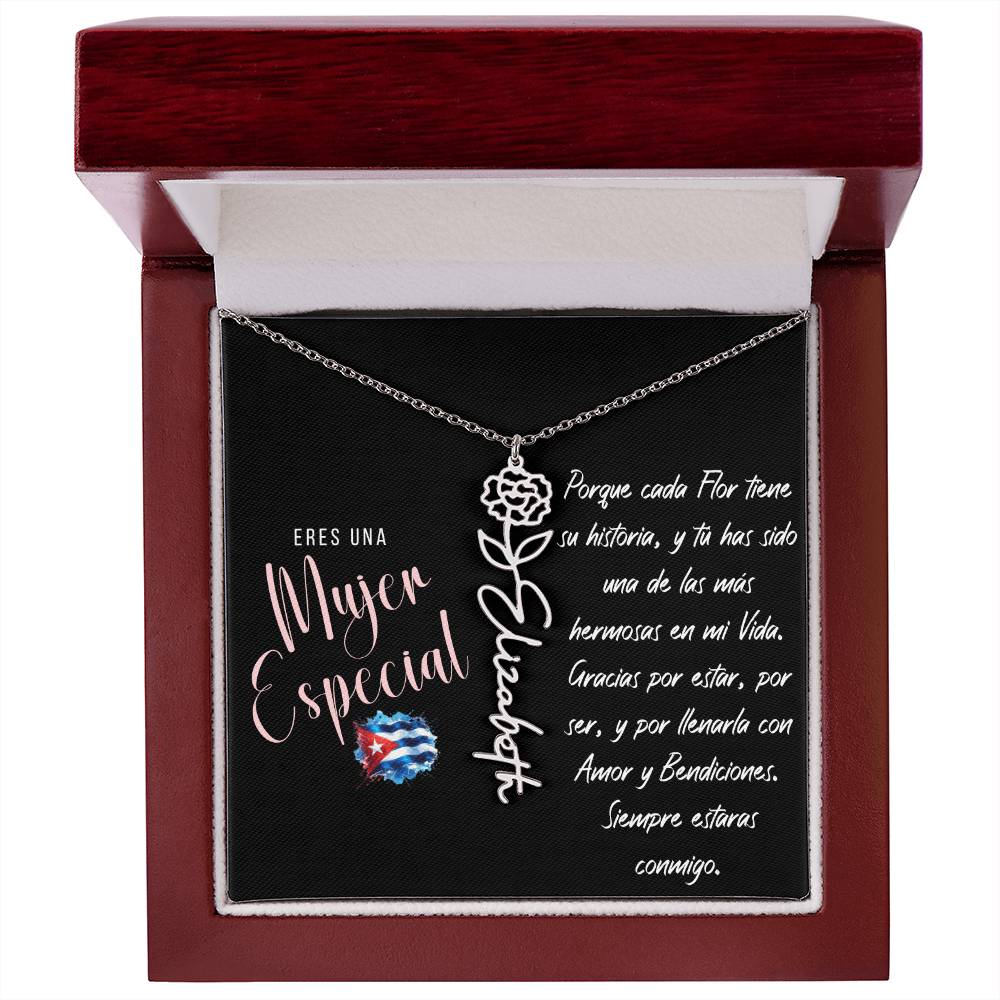 Necklace, Collar con Flor de Nacimiento y Nombre – Regalo para Mujer Especial