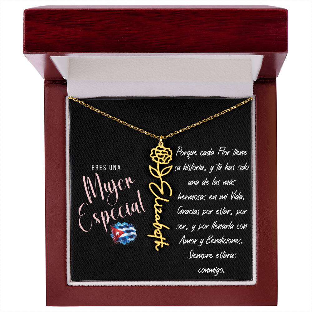 Necklace, Collar con Flor de Nacimiento y Nombre – Regalo para Mujer Especial
