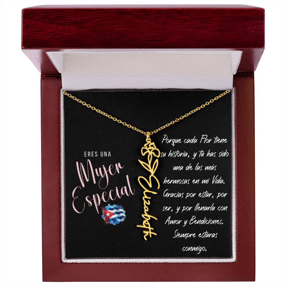 Necklace, Collar con Flor de Nacimiento y Nombre – Regalo para Mujer Especial