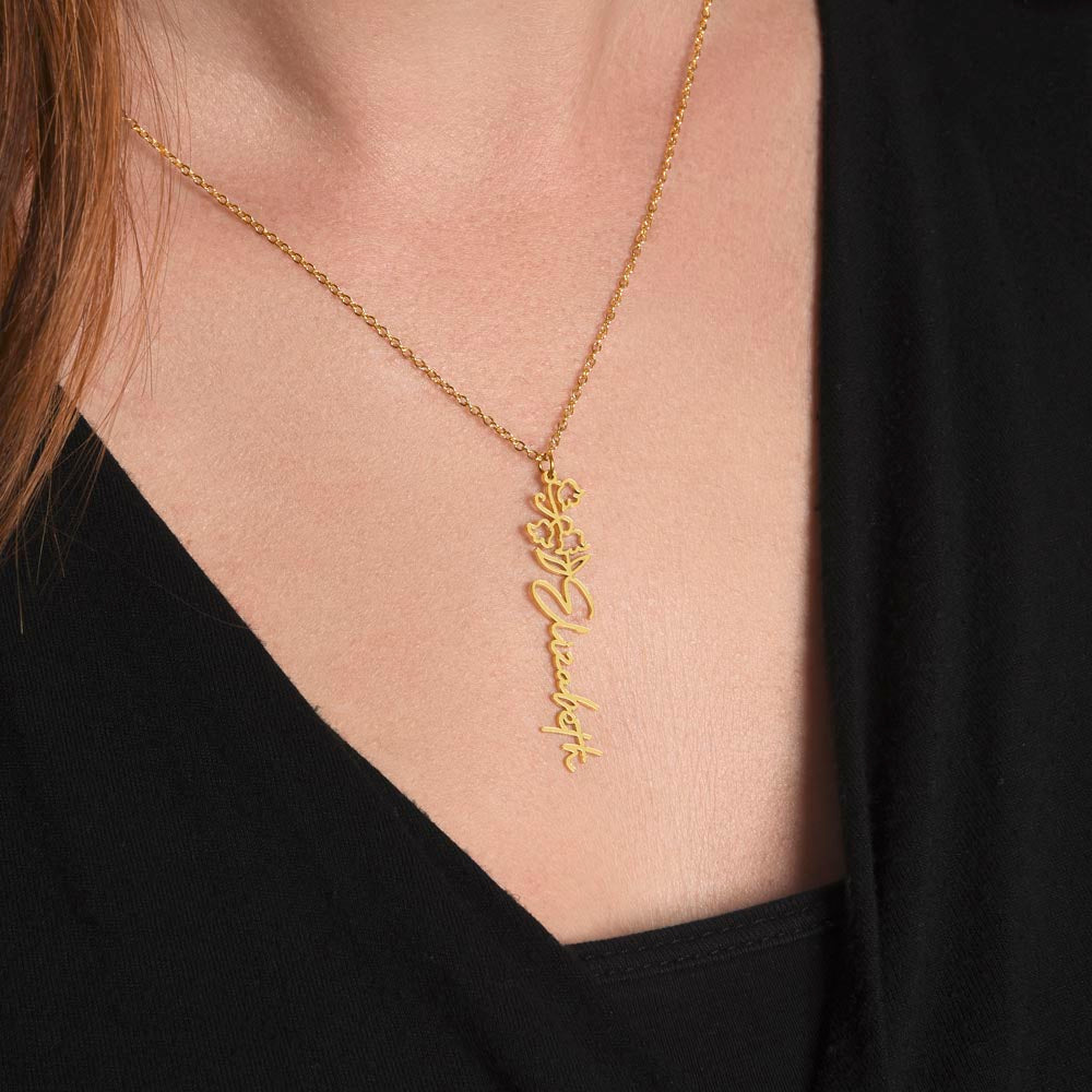Necklace, Collar con Flor de Nacimiento y Nombre – Regalo para Mujer Especial