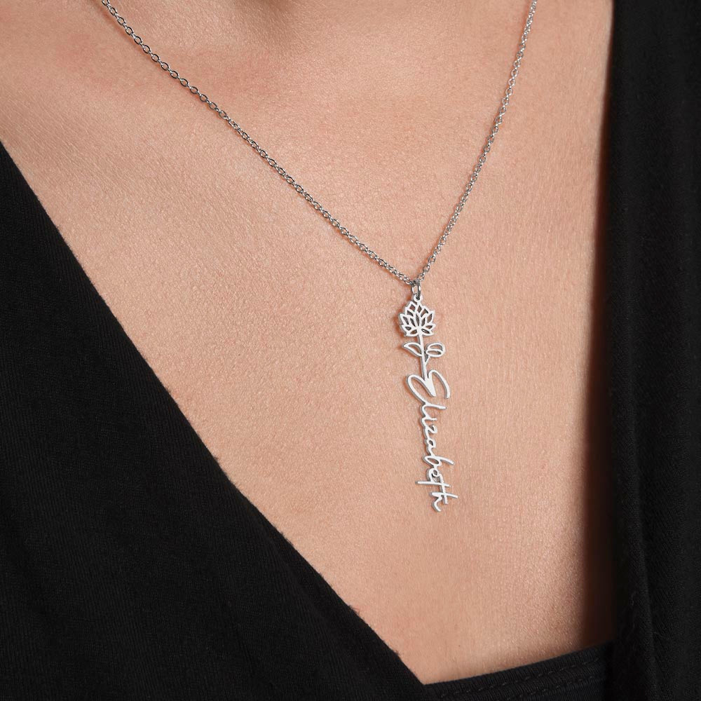Necklace, Collar con Flor de Nacimiento y Nombre – Regalo para Mujer Especial