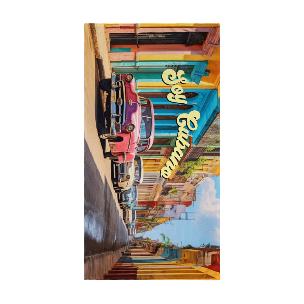 Beach Towel, Toalla de Playa Grande – Carros Clásicos, Habana Vieja, Soy Cubano