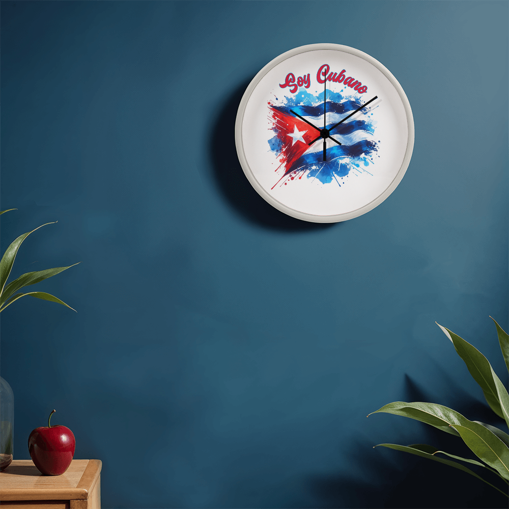 Wall Clock, Reloj de Pared - Soy Cubano, Cuban Design, Round Wood Frame