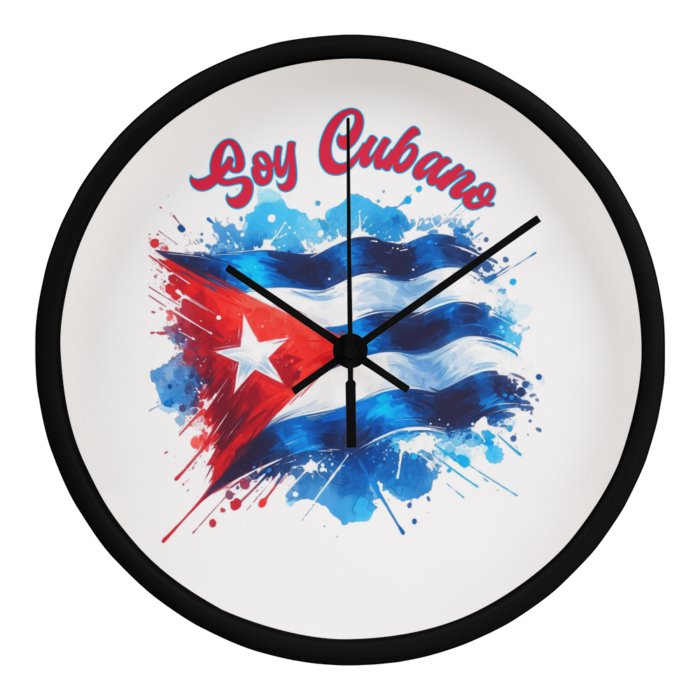 Wall Clock, Reloj de Pared - Soy Cubano, Cuban Design, Round Wood Frame