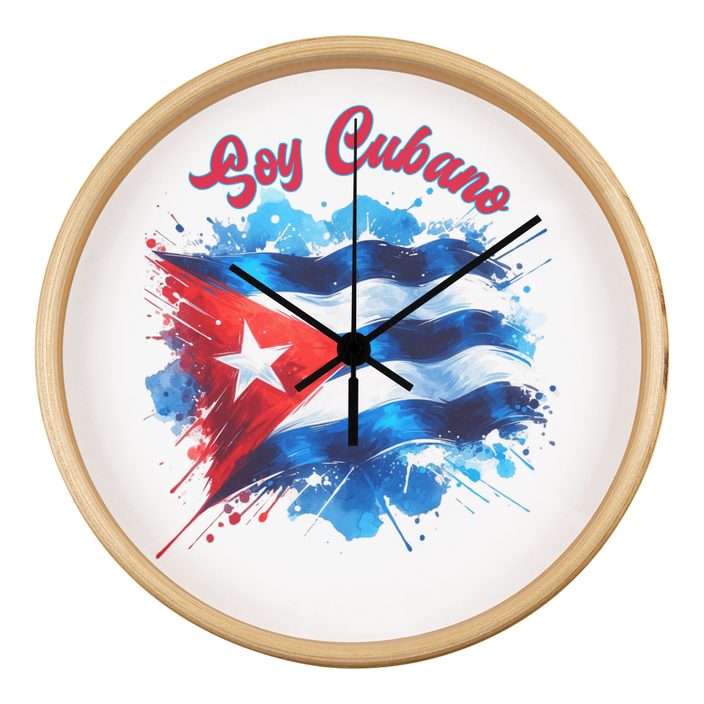 Wall Clock, Reloj de Pared - Soy Cubano, Cuban Design, Round Wood Frame