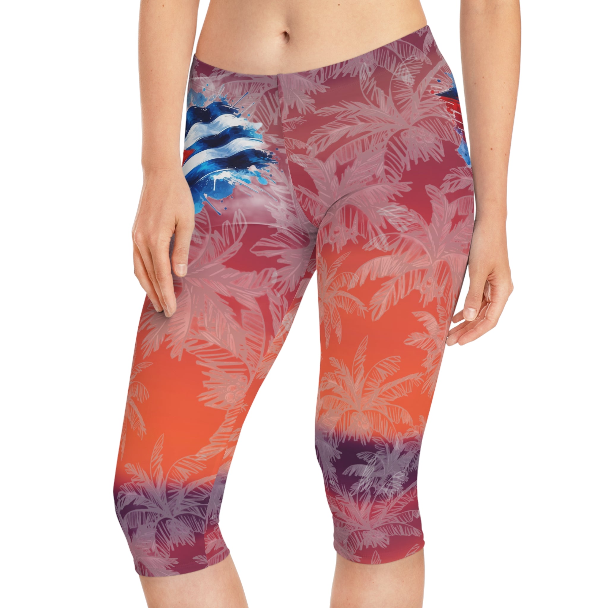 Leggings CAPRI Atardecer Cubano - Pantalones de entrenamiento tropicales, leggings de playa, pantalones de yoga, estilo veraniego, regalos para ella Imagen principal del producto