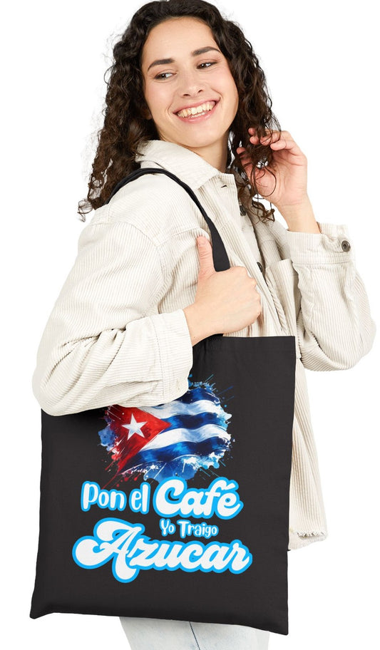 Tote Bag, Bolsa Negra Cubana - Pon el Café Yo Traigo Azucar, Gift for Coffee Lovers, Beach bag