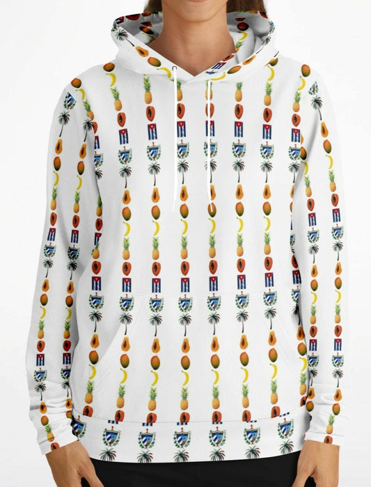 Hoodie Cuba Sabrosa - Frutas, Palmas y Bandera, 100% Cubano