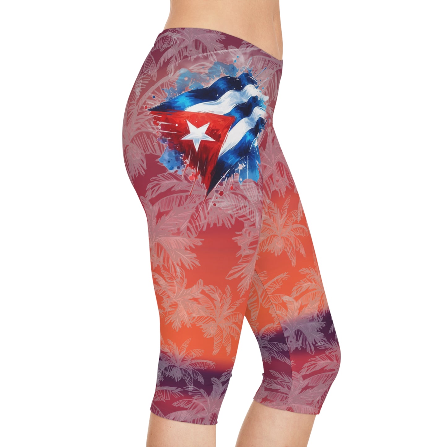 Leggings CAPRI Atardecer Cubano - Pantalones de entrenamiento tropicales, leggings de playa, pantalones de yoga, estilo veraniego, regalos para ella