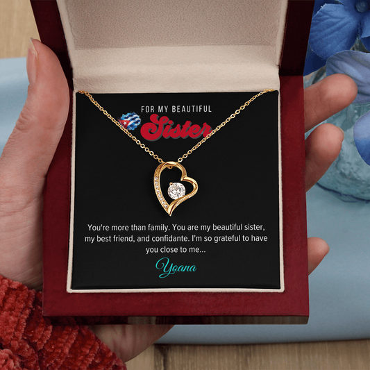 Forever Love Necklace, Personalized Sister - 18k Yellow Gold Plated or 14k White Gold Plated