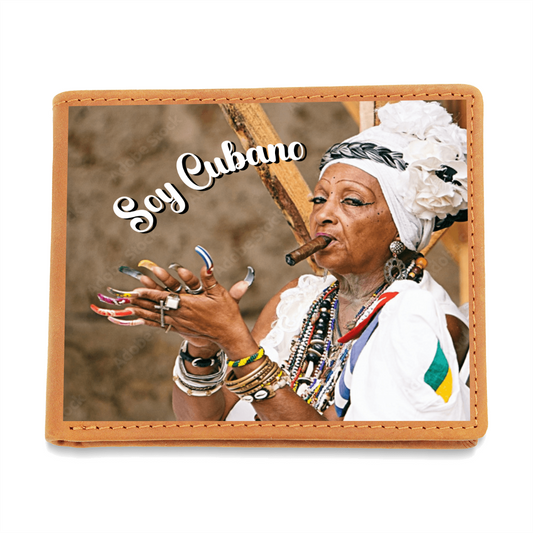 Men Leather Wallet, Billetera - Soy Cubano, Santera Old Lady Design
