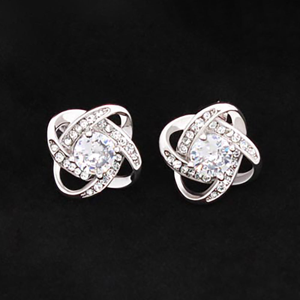 Love Knot Stud Earrings - 14k White Gold Plated