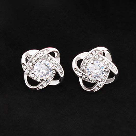 Love Knot Stud Earrings - 14k White Gold Plated