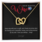 Necklace, for my Wife - Interlocking Hearts in 18K Yellow Gold or Polished Stainless Steel