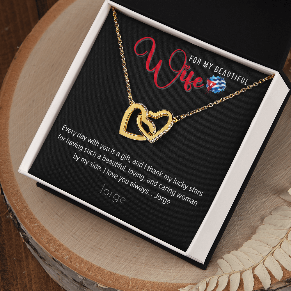 Necklace, for my Wife - Interlocking Hearts in 18K Yellow Gold or Polished Stainless Steel