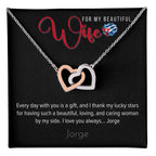 Necklace, for my Wife - Interlocking Hearts in 18K Yellow Gold or Polished Stainless Steel