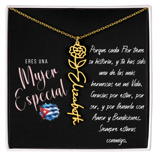 Necklace, Collar con Flor de Nacimiento y Nombre – Regalo para Mujer Especial
