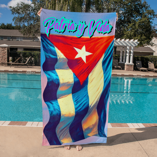 Beach Towel, Toalla de Playa Grande – Patria y Vida, Bandera Cubana Grande