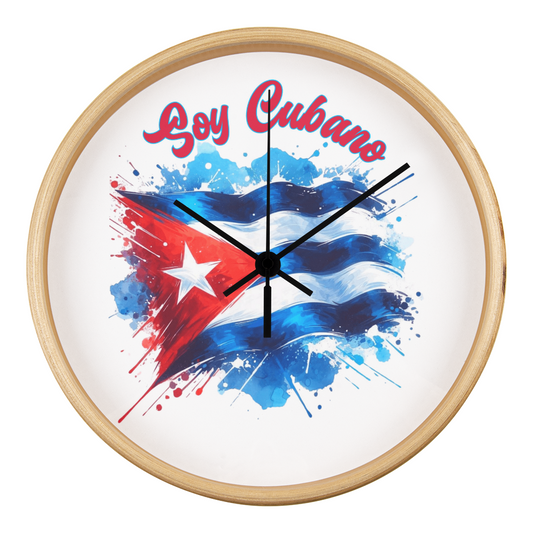 Wall Clock, Reloj de Pared - Soy Cubano, Cuban Design, Round Wood Frame